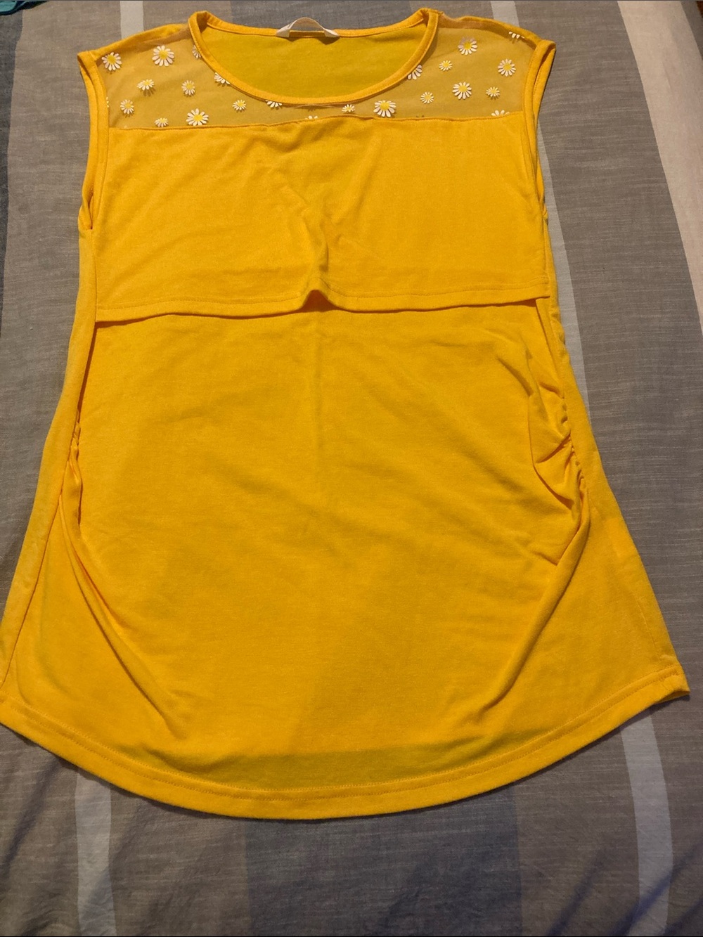 PatPat Yellow Maternity/Nursing Tank Skirt with Daisy Mesh Yoke